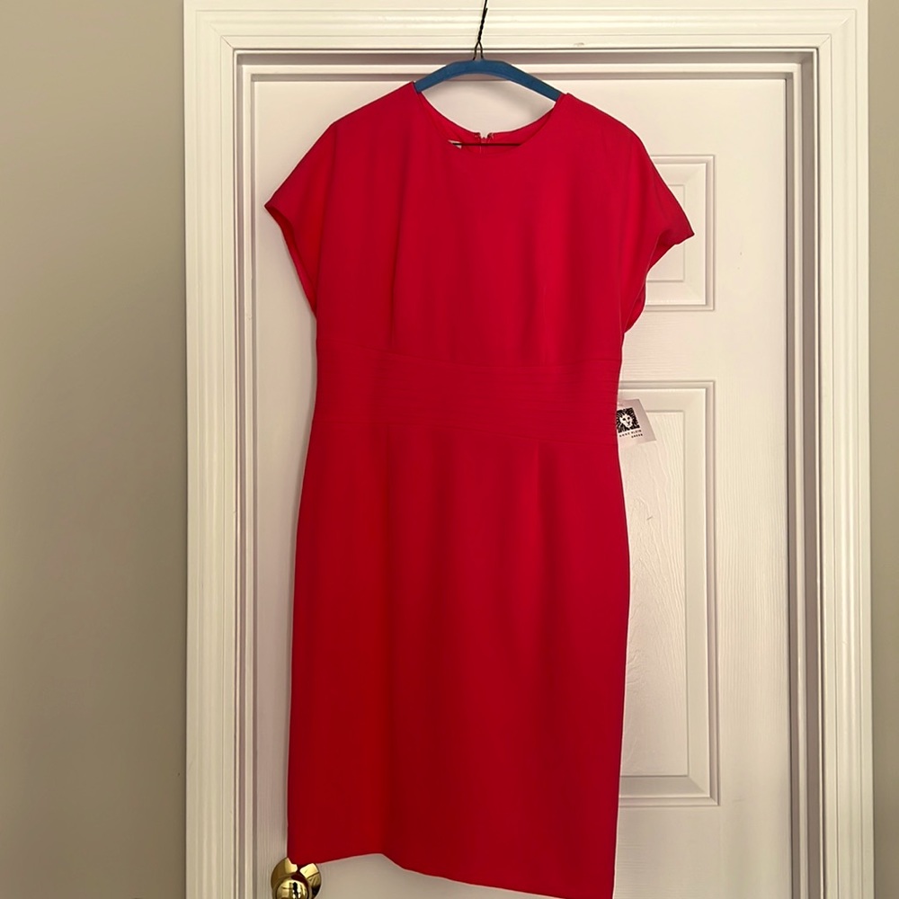 Anne Klein mid length work/office dress in Guava.